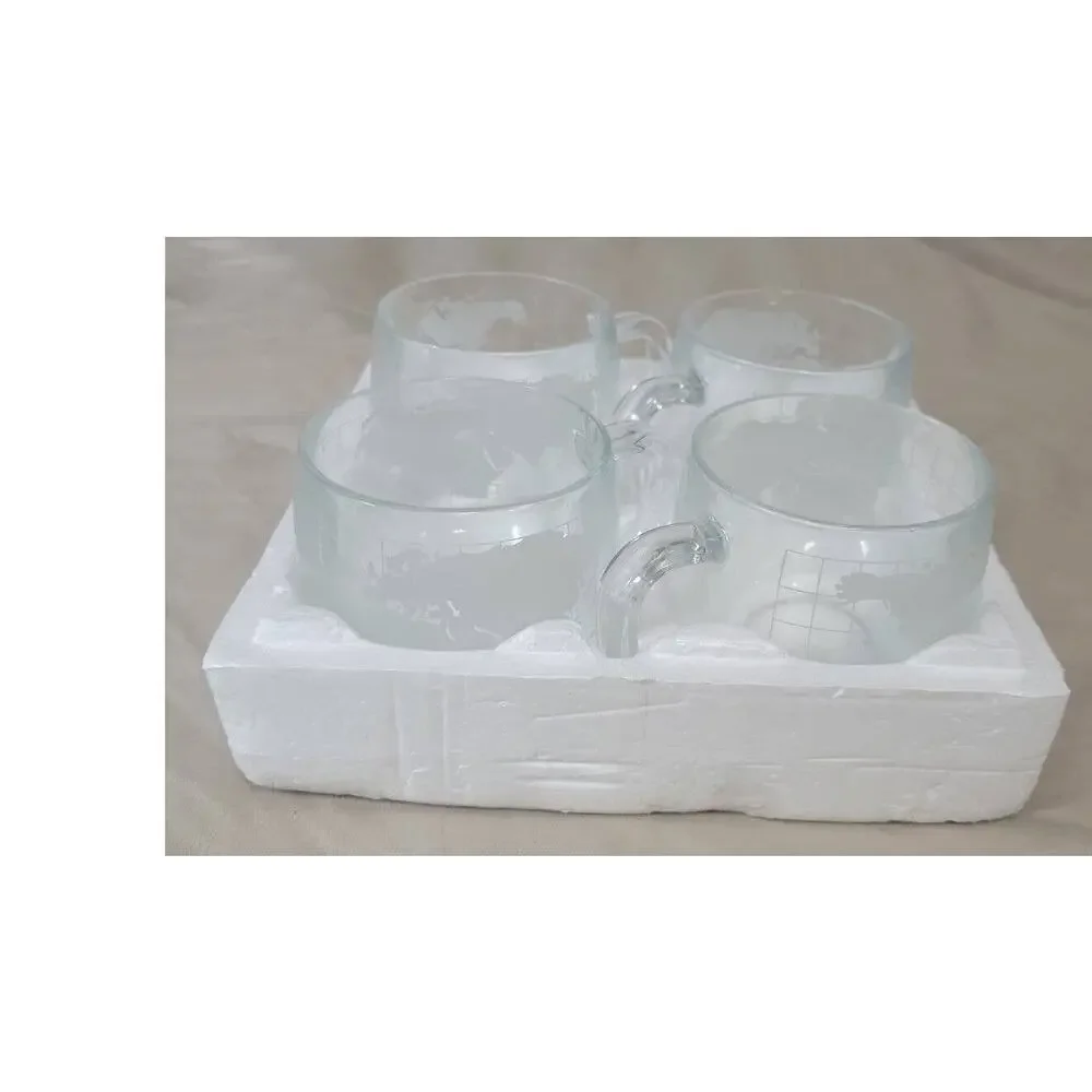 4 Glass Cups with Globe Pattern From Colonial Cupboard, Made in Japan